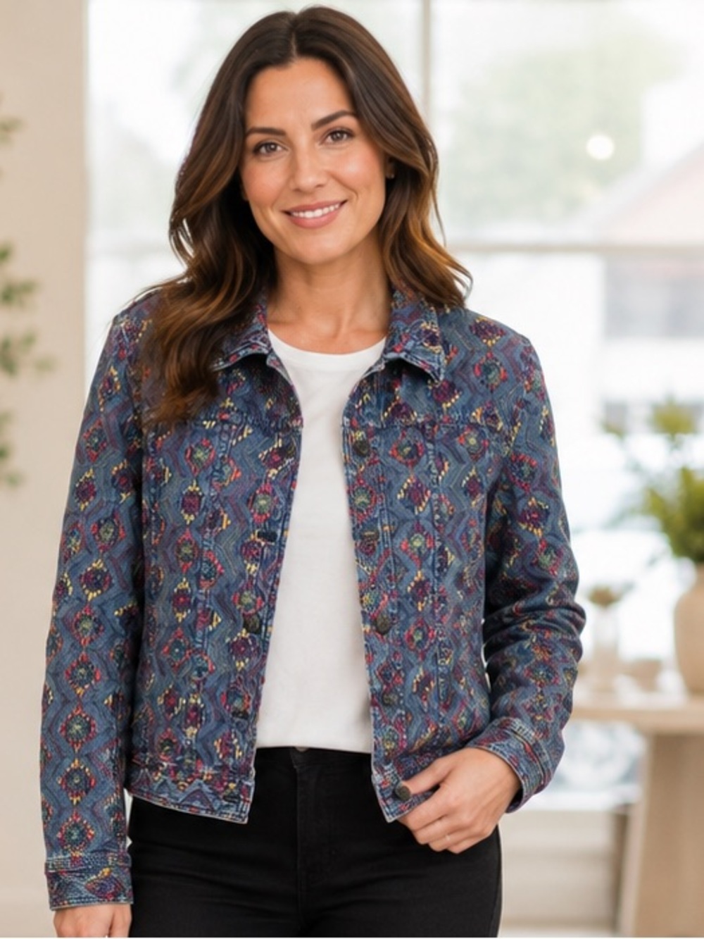 Coldwater Creek Blue embroidered Patterned Women's Jacket